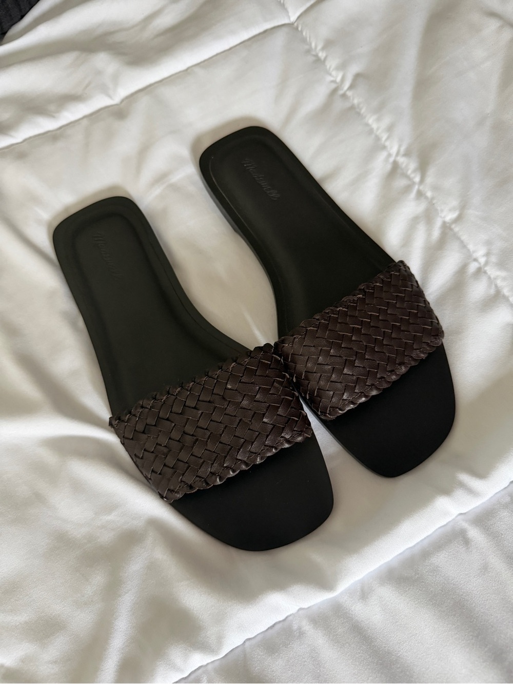 Madewell Woven Slide Sandals in Dark Brown